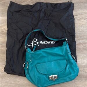 B. Makowsky Blue Shoulder Bag with Silver Clasp